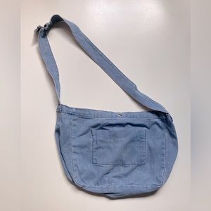 Sunian Cloth Bags Women's Denim Light Blue Shoulder Bag With Pocket and Button